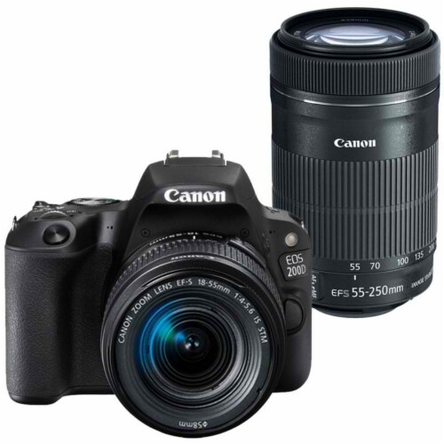 Canon Eos 200d / Sl2 24.2mp Wi-fi D-slr Camera With Canon 18-55mm And 55-250mm Is Stm Lens Perspective: front
