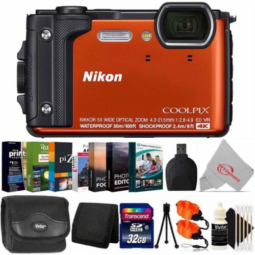 Nikon Coolpix W300 16mp Digital Camera Orange + Accessory Bundle