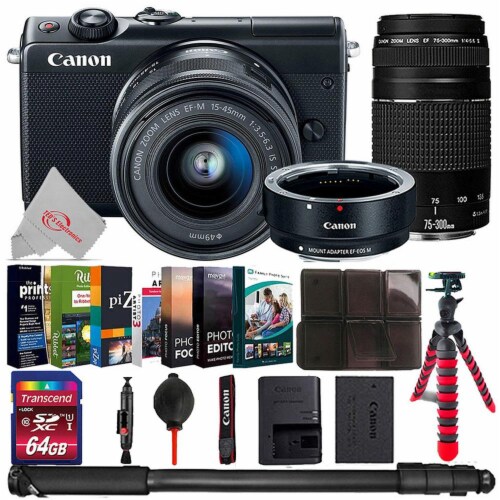 Canon Eos M100 Mirroless Camera W 15 45mm Adapter 75 300mm Lens Bundle 1 Qfc