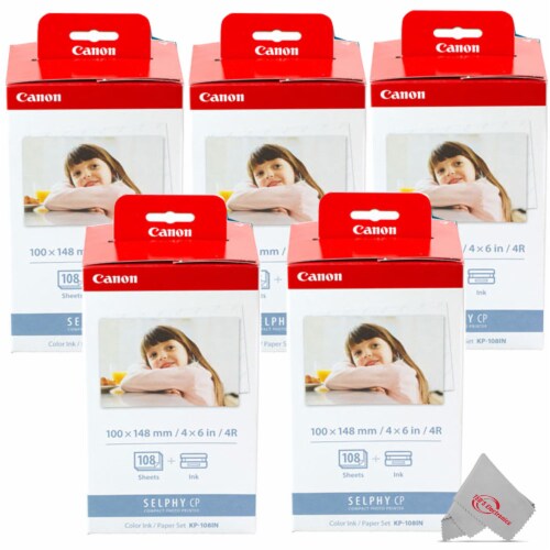 Five Pack Canon KP-108IN Selphy Color Ink 4x6 & Paper Set for SELPHY CP910 CP900 Perspective: front