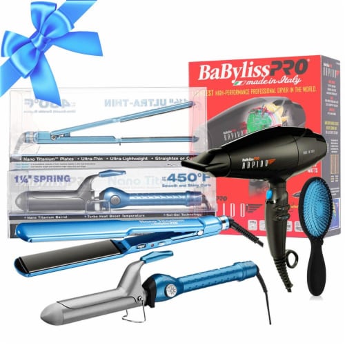 Babyliss Beauty Gift Set Hair Dryer Blower Flat Iron Curling Iron And Wet Brush 1 King Soopers