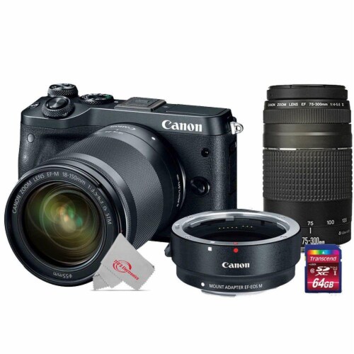 Canon Eos M6 24 2mp Mirrorless Digital Camera Black With 18 150mm Lens 75 300mm Lens Kit 1 Kroger