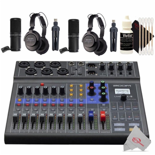 Zoom Livetrak L-8 Portable Podcast Recorder + Two Pcs Mic Pack