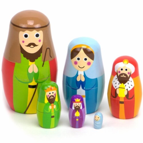 Brybelly TREL-005 Nesting Nativity Dolls - Natural Wood Perspective: front