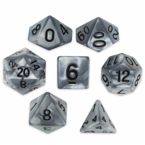 Brybelly GDIC-1160 Polyhedral Dice & Quicksilver -Set of 7 Perspective: front