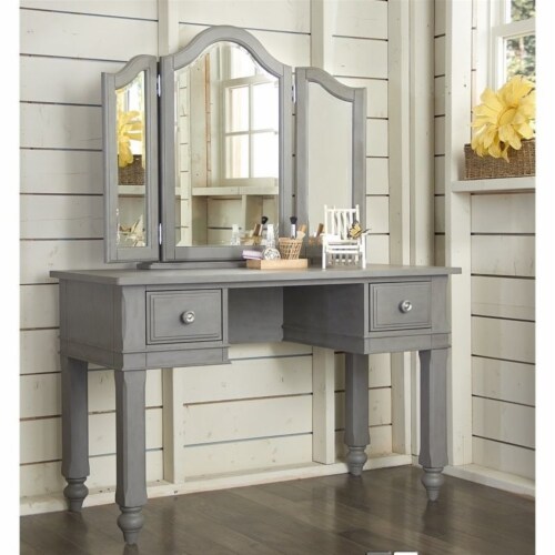 NE Kids Lake House Vanity with Mirror and Chair in Stone Perspective: front