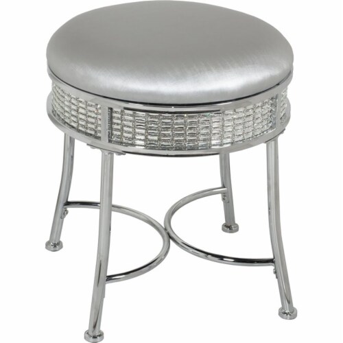 Hillsdale Venice Diamond Band Fabric Upholstered Backless Vanity Stool in Chrome Perspective: front
