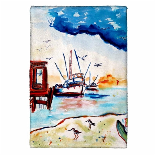 Betsy Drake KT488 Dock & Shrimp Kitchen Towel Perspective: front