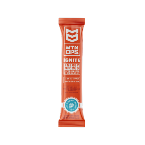 MTN OPS® Ignite™ Blue Raspberry Single Serving Drink Mix Perspective: front