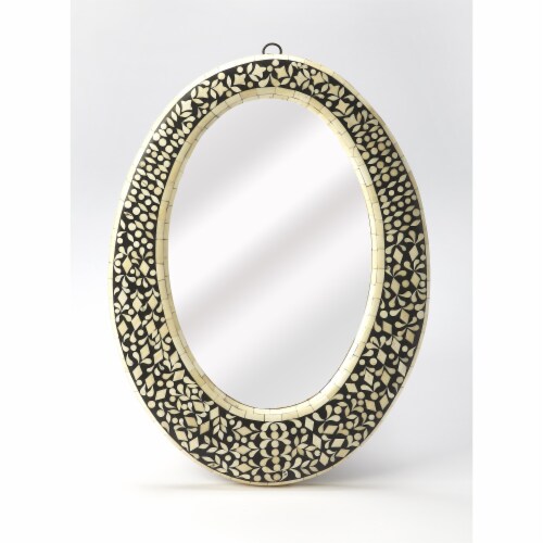 Butler Specialty Company, Orzo Bone Inlay Oval Wall Mirrored, Black and White Perspective: front