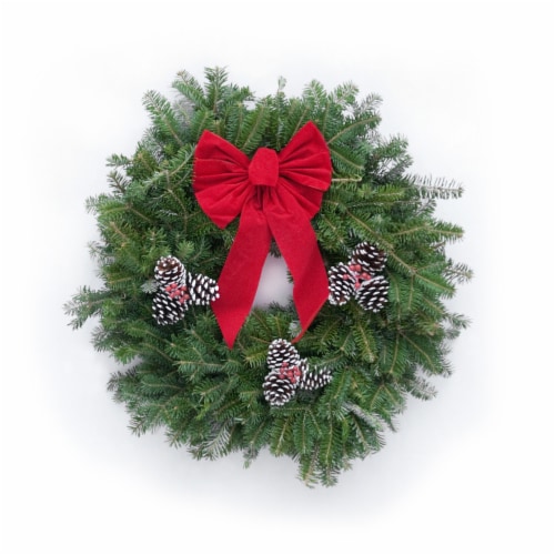 Dutchman Tree Farms Fraser Fir Decorated Fresh 22 Inch Wreath Perspective: front