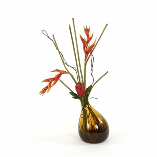 Distinctive Designs International   Waterlook Silk Heliconias In An Amber Gourd Vase Perspective: front