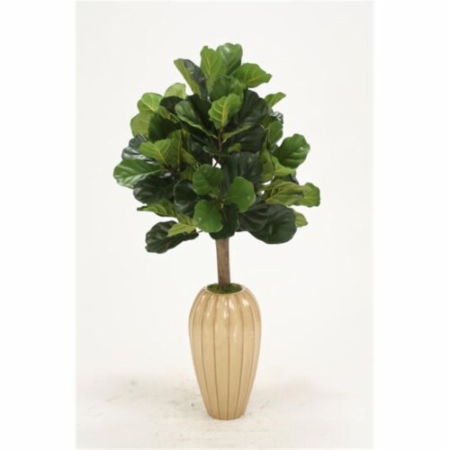 Fiddle Leaf Fig Floor Plant in Milu Brown Fluted Ceramic Vase Perspective: front