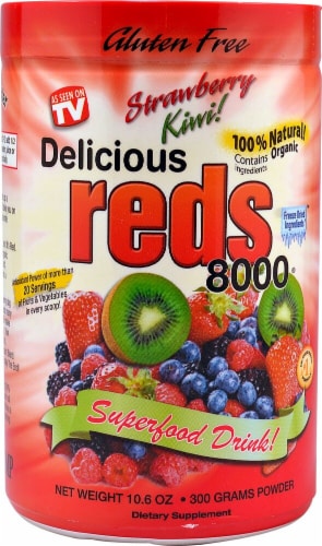 Greens World Inc.  Delicious Reds 8000   Strawberry Kiwi Perspective: front