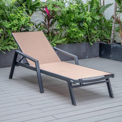 LeisureMod Marlin Patio Chaise Lounge Chair With Armrests in Black