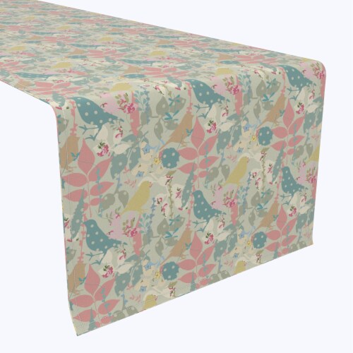 Table Runner, 100% Polyester, 12x72 , Decorated Birds & Flowers Perspective: front