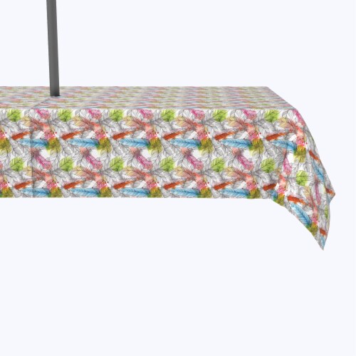Water Repellent, Outdoor, 100% Polyester, 60x120 , Drawn Feathers with Watercolor Spots Perspective: front