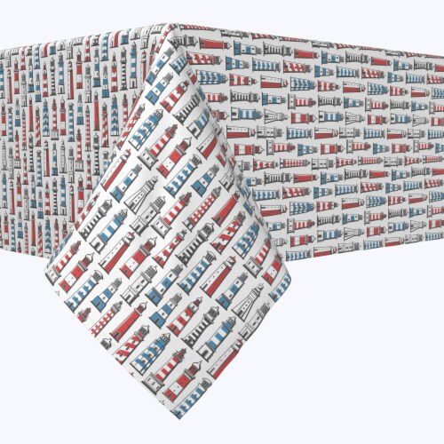 Square Tablecloth, 100% Polyester, 54x54 , Retro Lighthouses, 54 x 54 ...