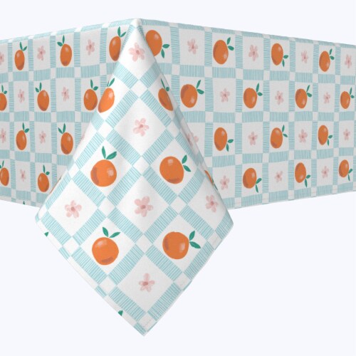 Square Tablecloth, 100% Polyester, 70x70 , Summer Orange & Floral Check, 70 x 70 - Kroger