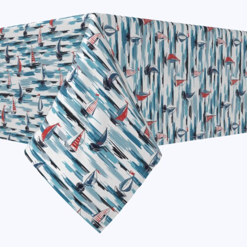 Square Tablecloth, 100% Cotton, 52x52 , Brush Stroke Sailboats Perspective: front