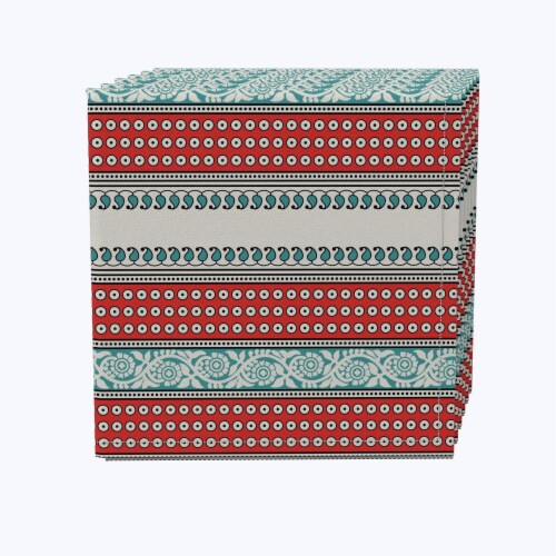 Napkin Set of 4, 100% Cotton, 20x20 , Geometric Paisley and Dots Perspective: front