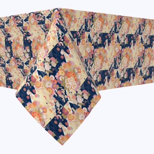Rectangular Tablecloth, 100% Cotton, 52x120 , Japanese Flower Pattern Perspective: front