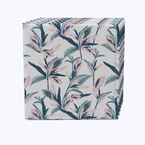 Napkin Set of 4, 100% Cotton, 20x20 , Pastel Tropical Leaves Perspective: front