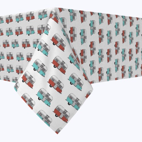 Square Tablecloth, 100% Cotton, 52x52 , Retro Trailer Camper Perspective: front