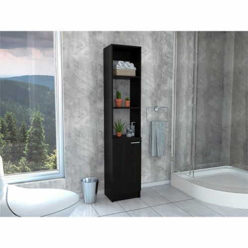TUHOME Black Modern Engineered Wood Malaga 63  One-Door Linen Cabinet Perspective: front