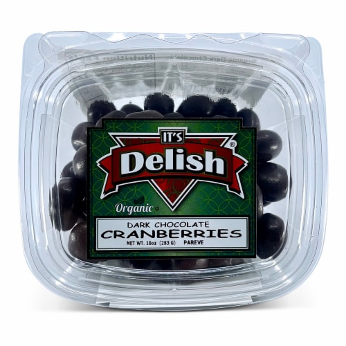 It's Delish® Organic Dark Chocolate Cranberries Tub Perspective: front