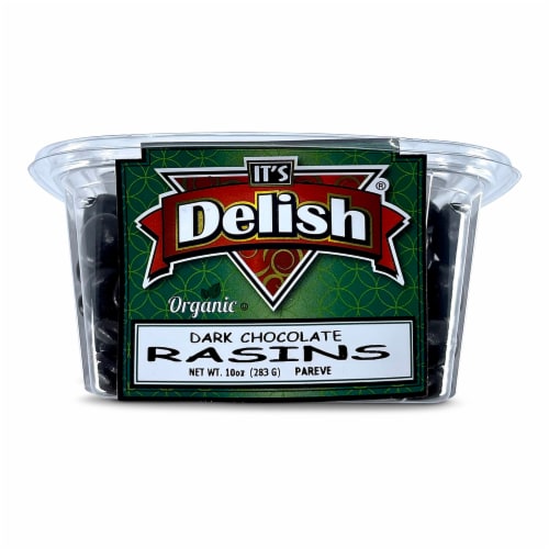 It's Delish® Organic Chocolate Raisins Tub Perspective: front