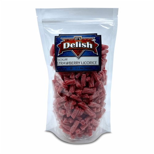 It's Delish® Sour Strawberry Licorice Candy Perspective: front