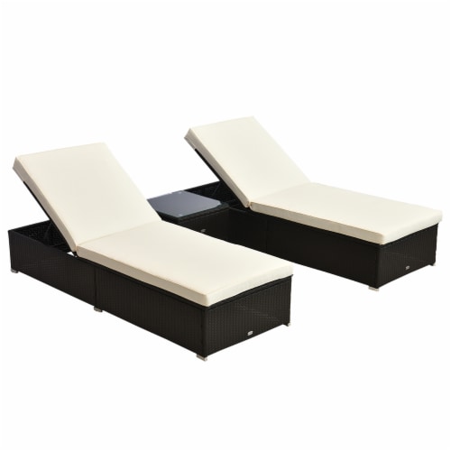 Outdoor 3pc PE Wicker Patio Deck Chair Set w/ Thick Cushions & Table