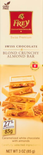 Frey Swiss Chocolate Blond Crunchy Almond Bar Perspective: front