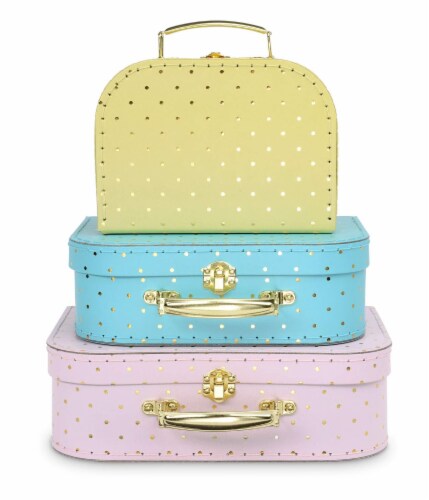 Jewelkeeper Gold Foil Polka Dot Paperboard Suitcases, Set of 3