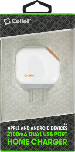 Cellet® 2100mA Dual USB Port Home Charger for Apple and Android Devices - White Perspective: front