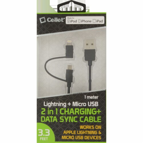 Cellet Lightning + Micro USB 2-in1 Charging + Data Sync Cable - Black Perspective: front