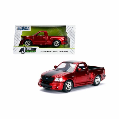 Jada 30357 1999 Ford F-150 SVT Lightning Pickup Truck Candy Red with Black Stripes Just Truck Perspective: front