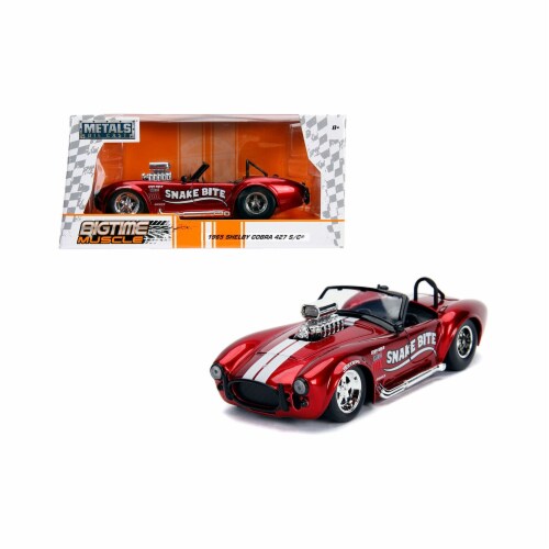 Jada 30705 1965 Shelby Cobra 427 S-C Candy Red with White Stripes Snake Bite Bigtime Muscle S Perspective: front