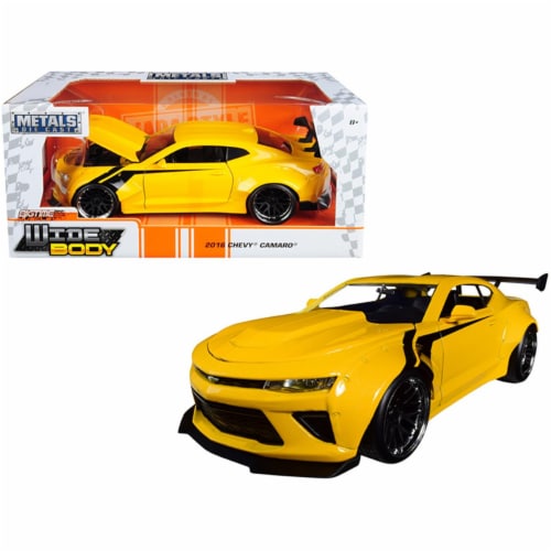 Jada 31064 2016 Chevrolet Camaro Widebody Metallic Yellow with Black Stripes Big Time Muscle 1 QFC