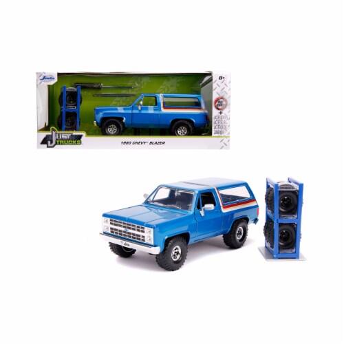 Jada 31396 1980 Chevrolet Blazer Blue Metallic with Stripes with Extra Wheels Just Trucks Ser Perspective: front