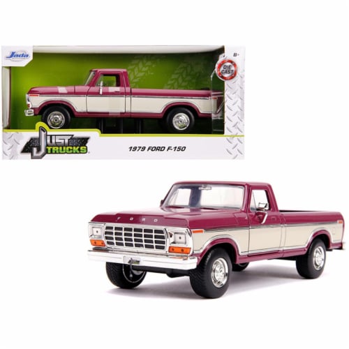 Jada 31586 1979 Ford F-150 Pickup Truck Stock Plum Metallic & Cream Just Trucks 1 by 24 Dieca Perspective: front