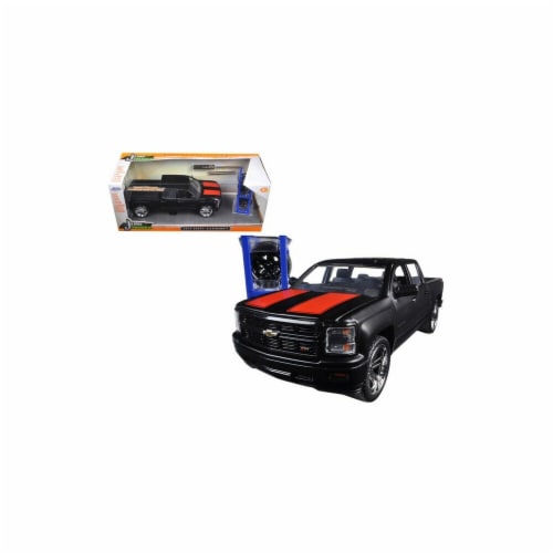 Jada 97690 2014 Chevrolet Silverado Pickup Truck Matt Black Just Trucks with Extra Wheels 1-2 Perspective: front