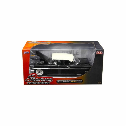 Jada 98895 1958 Chevrolet Impala Black Showroom Floor 1 by 24 Diecast Model Car Perspective: front