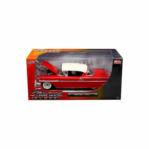 Jada 98896 1958 Chevrolet Impala Red Showroom Floor 1 by 24 Diecast Model Car Perspective: front