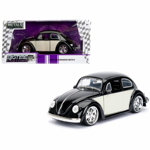 Jada 99021 1959 Volkswagen Beetle Black & Cream Bigtime Kustoms 1 by 24 Diecast Model Car Perspective: front