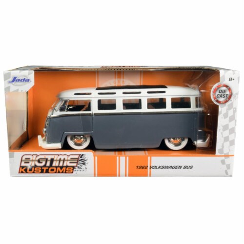 Jada 99057 1962 Volkswagen Bus Gray & White Bigtime Kustoms 1 by 24 Diecast Model Perspective: front