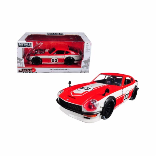 Jada 99100 1972 Datsun 240Z No.53 JDM Tuners 1 by 24 Diecast Model Car, Red & White Perspective: front
