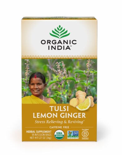 Organic India™ Lemon Ginger Tulsi Tea Perspective: front
