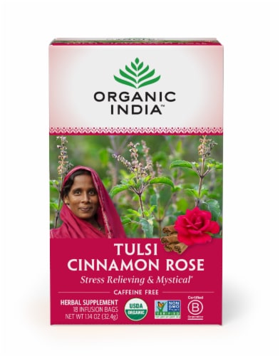 Organic India™ Tulsi Cinnamon Rose Herbal Tea Bags Perspective: front